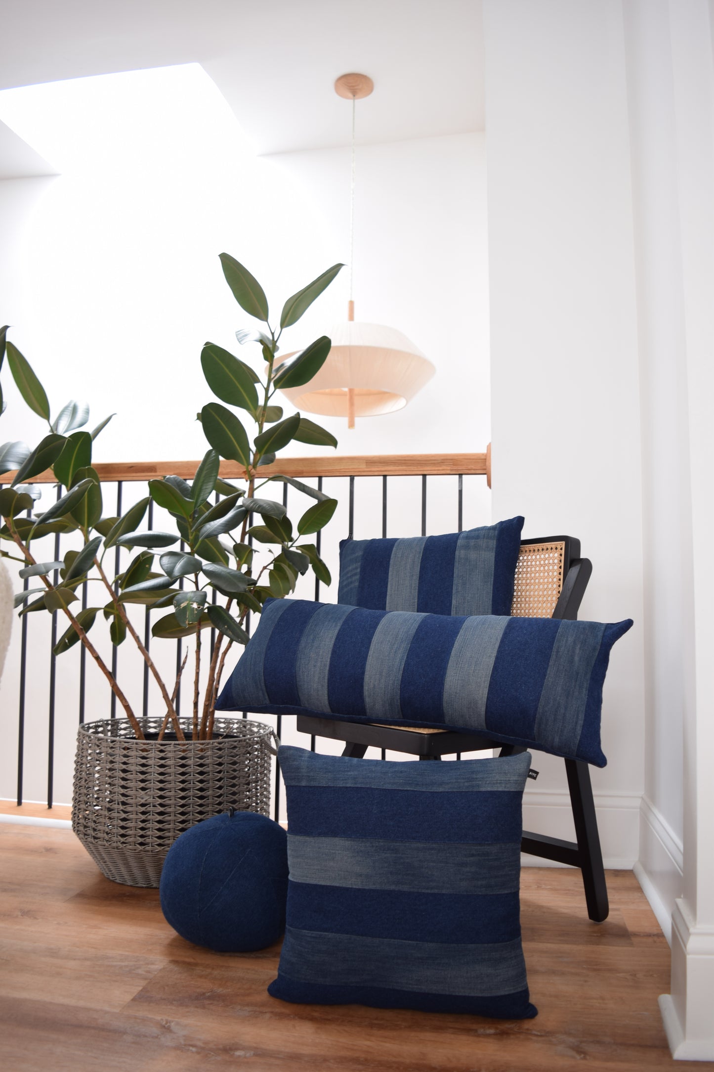 striped denim pillow cover