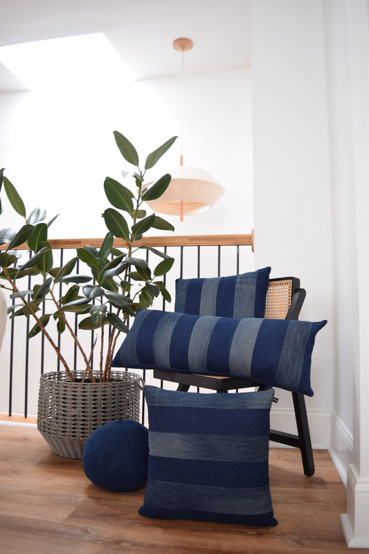 striped denim pillow cover