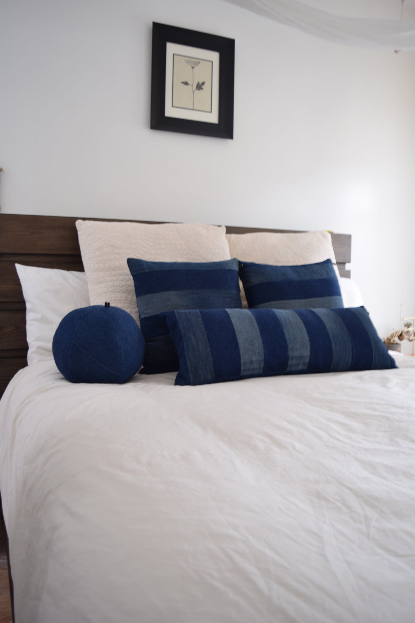 striped denim pillow cover