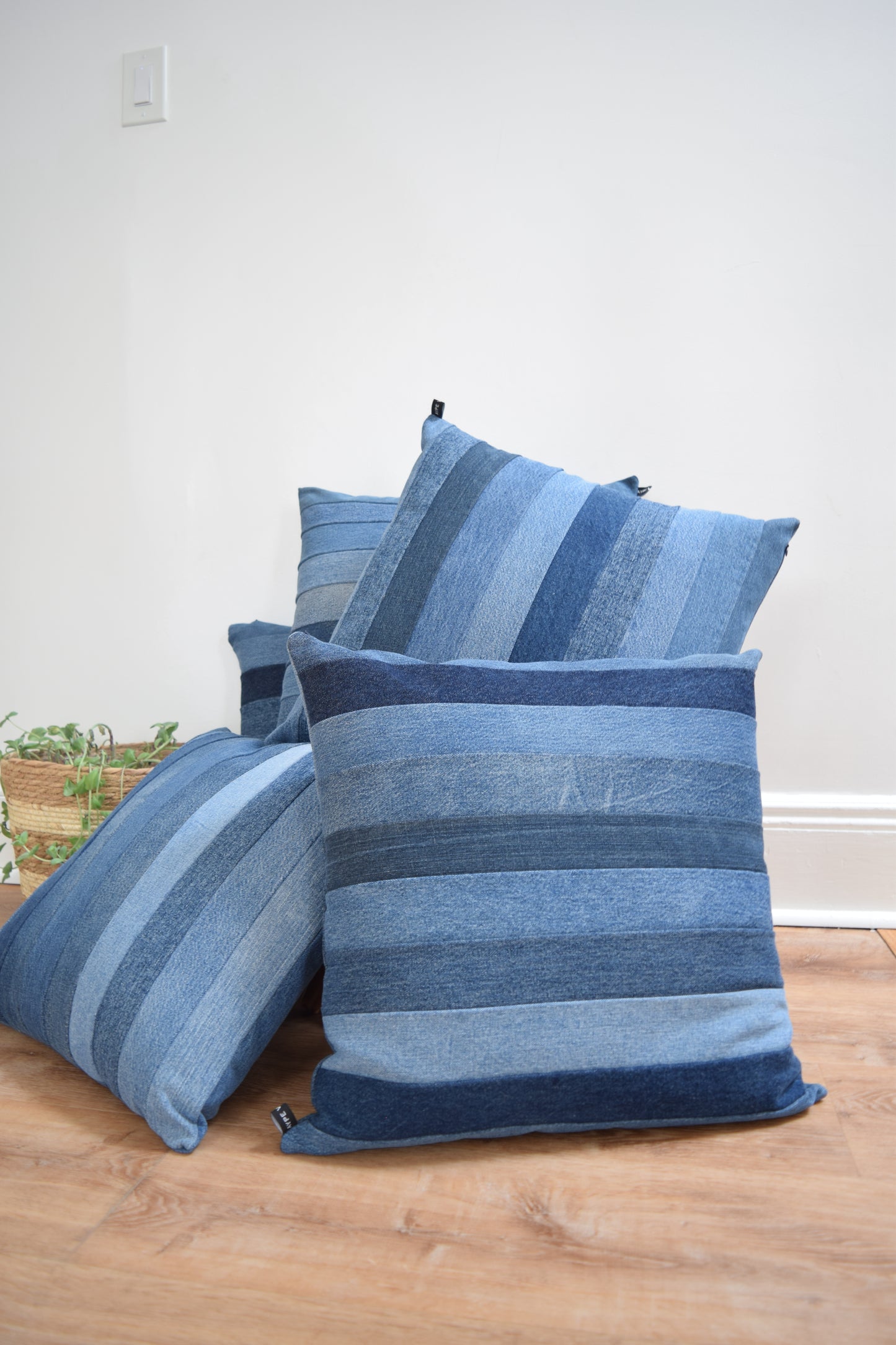 Striped denim pillow cover 20'' x 20''