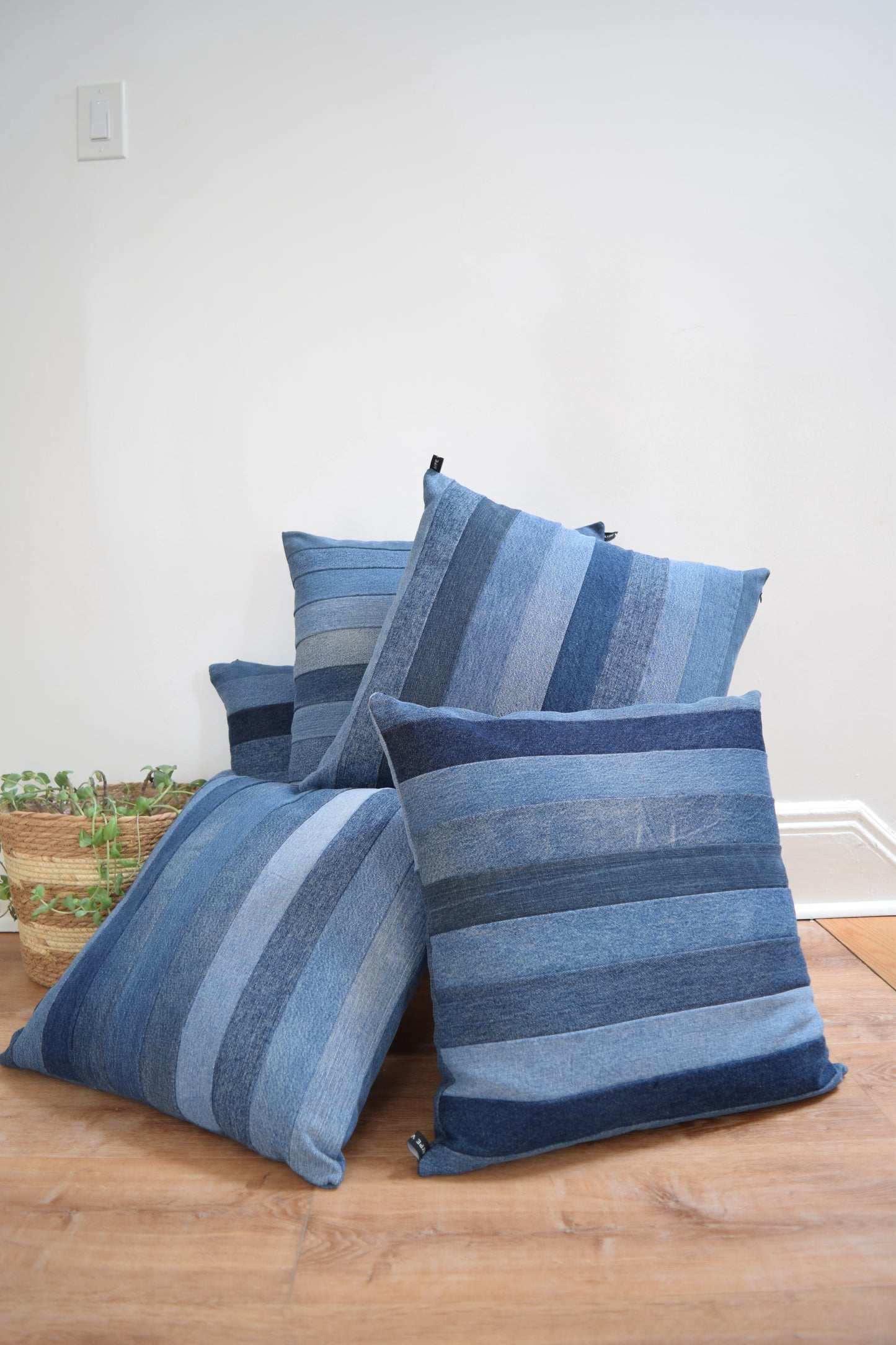 Striped denim pillow cover 20'' x 20''