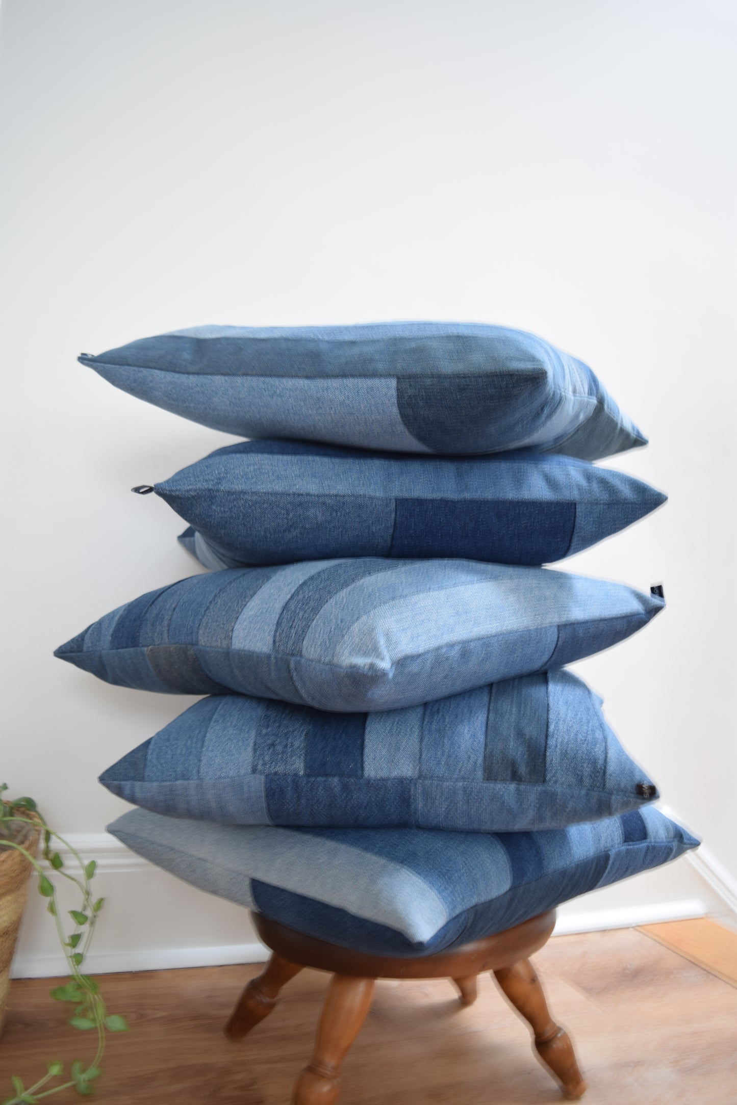 Striped denim pillow cover 20'' x 20''