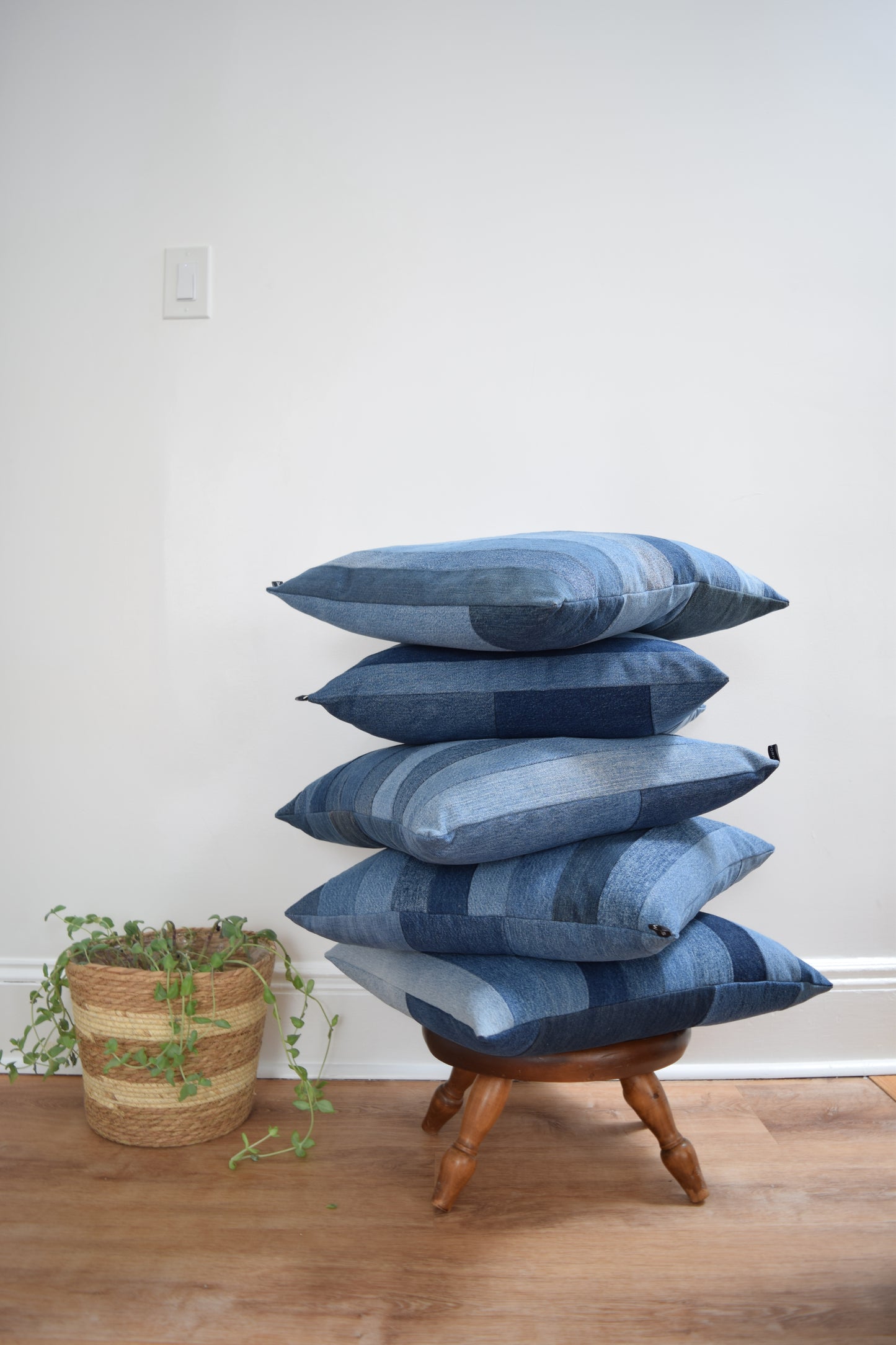Striped denim pillow cover 20'' x 20''