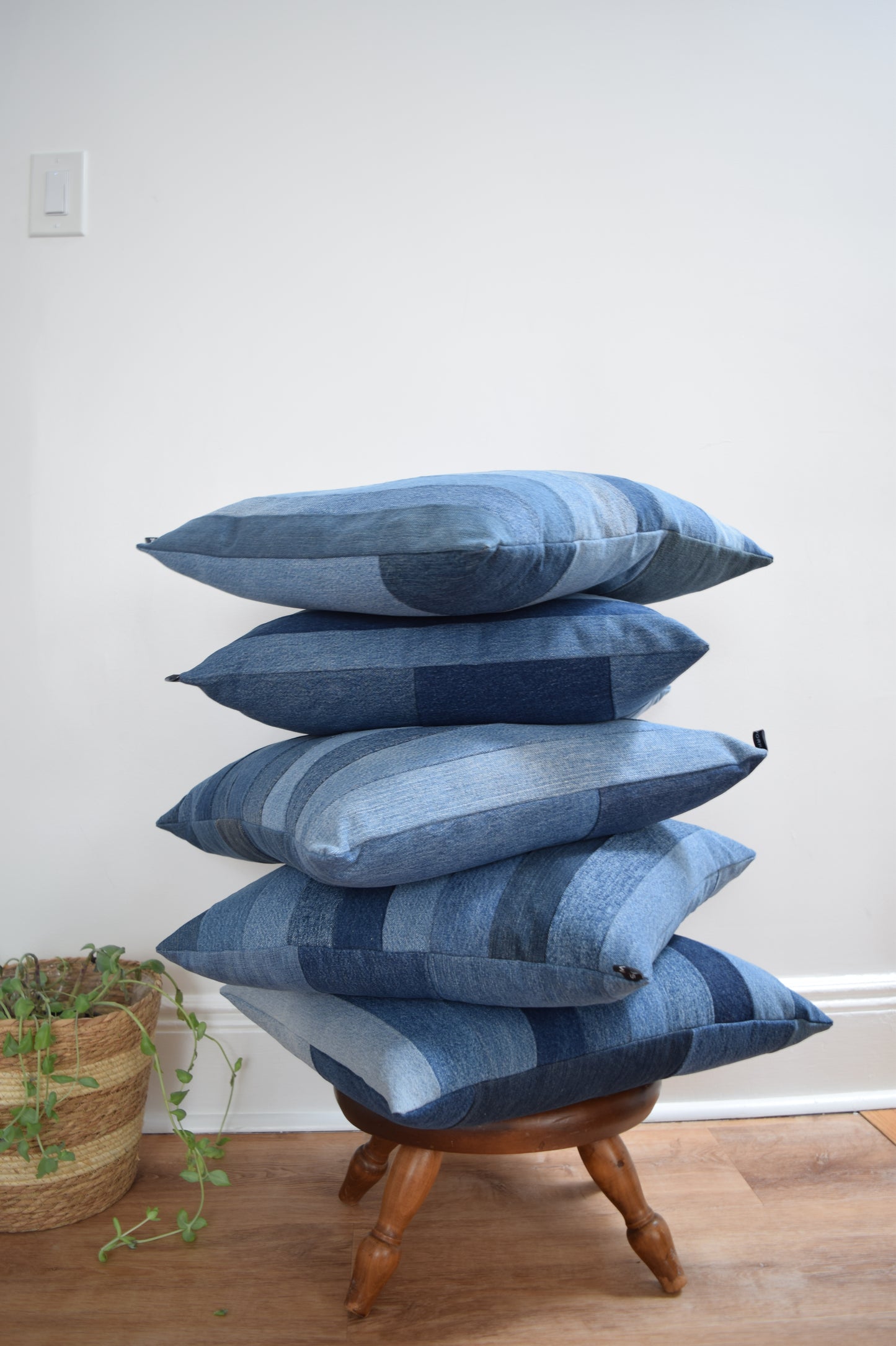 Striped denim pillow cover 20'' x 20''